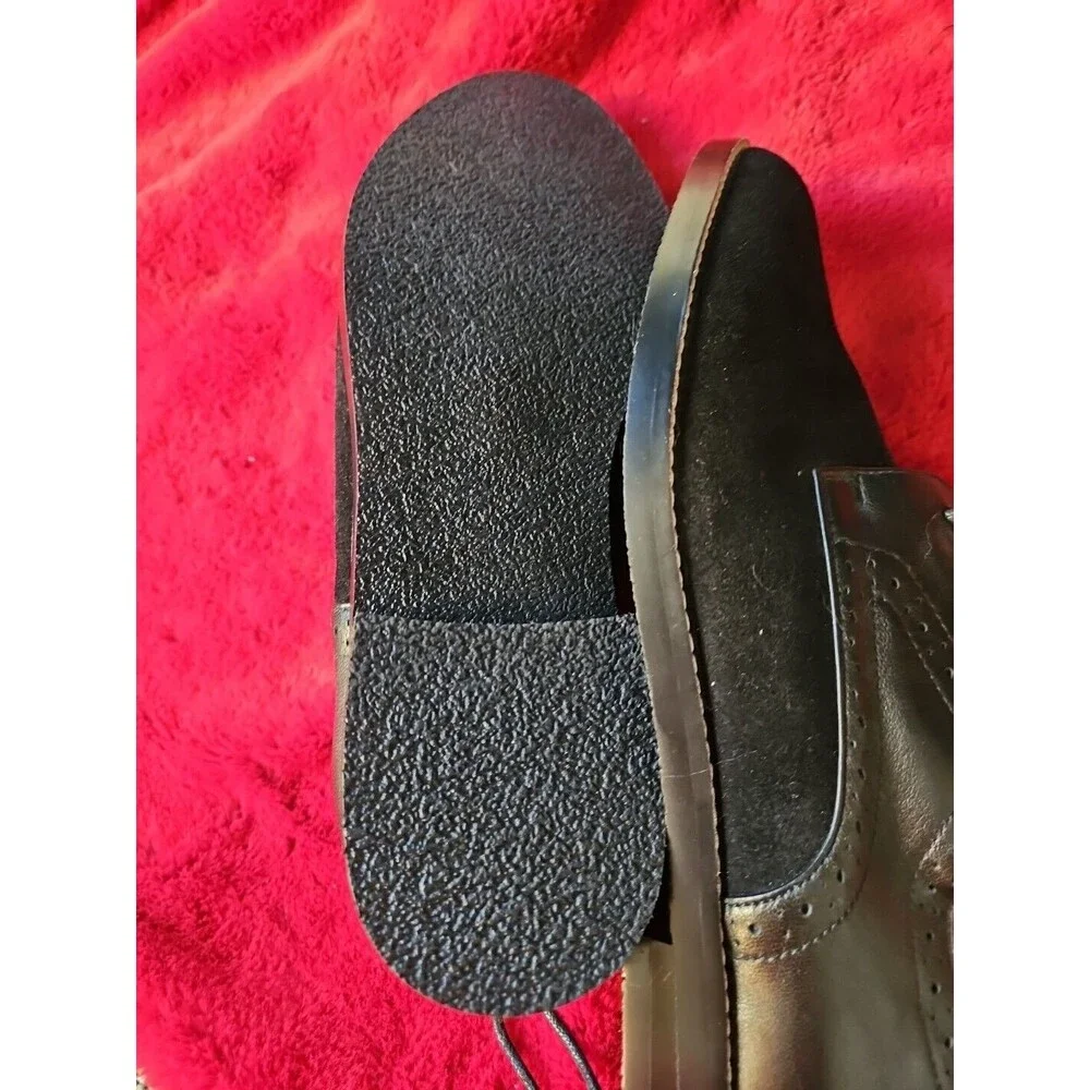 Ellos Lace-Up Oxford Flats Black Suede Leather Brogue Almond Toe Shoes Sz 11 NEW